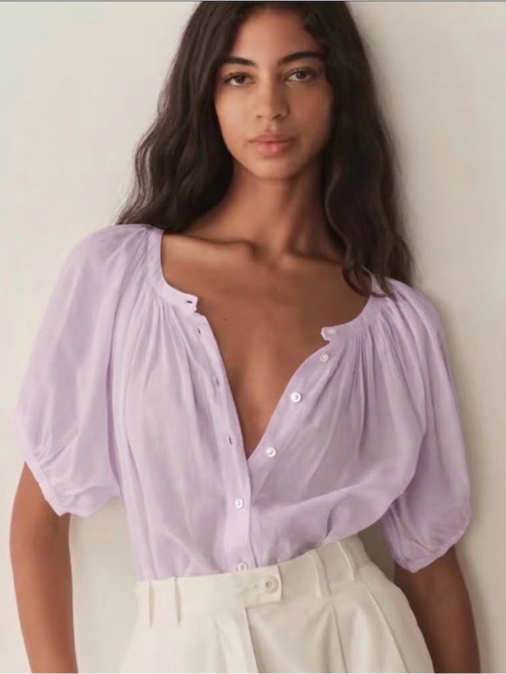 BNWT DOEN June Wisteria Puff-Sleeve Organic Cotton Blouse XL